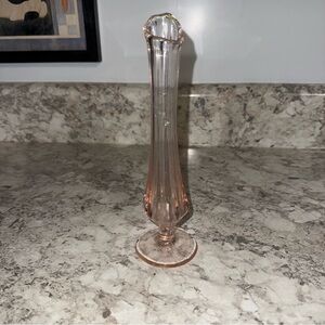 Fenton Vintage MCM Pink Glass Pedestal Bud Vase Swung Ruffled Top  7.5"